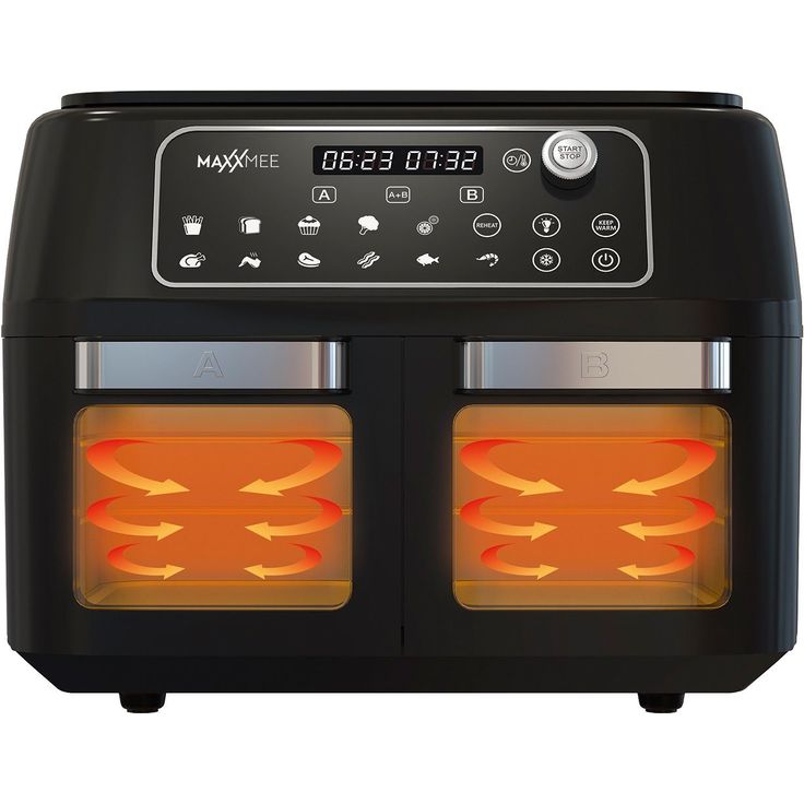 MAXXmee Heißluftfritteuse, ohne Fett, Doppelkammer, mit unabhängigen Garzonen, 11l, 2400W, 11 voreingestellte Programme, Timer, LED-Display, mit Glastüren, schwarz – Bild 5