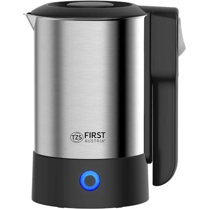 First Austria 5425-4 Reise-Wasserkocher, 0,6L, 1000 Watt, abnehmbarer Griff, kabellos, silber, schwarz