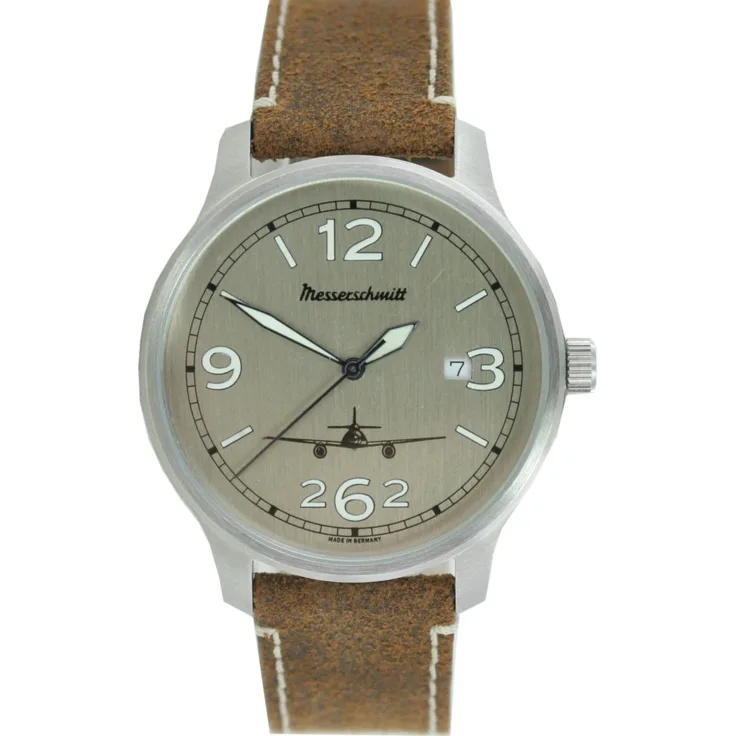 Aristo Herren Messerschmitt Uhr Fliegeruhr ME42 ALU L Leder