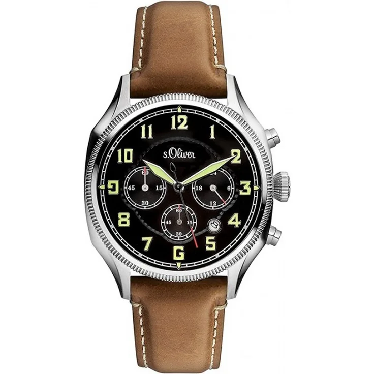s.Oliver Herren Uhr Chrono Armbanduhr Leder SO 3180 LC
