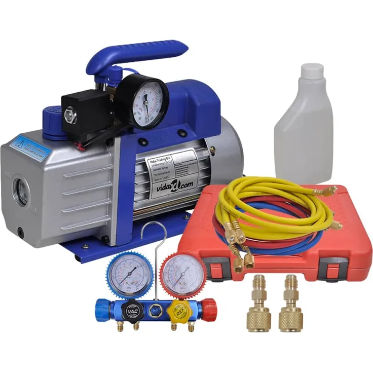 Vakuumpumpe Einstufig mit 4-Wege-Verteiler-Manometer Set