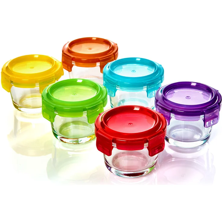 Klarstein Babygläser 6er-Set bunte Deckel luftdichter Verschluss geschmacksecht Transparent