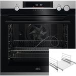 AEG BFH57602V2 Backofenset, Einbaubackofen BSS57606BM + Teleskopauszug TR2LFV, Pyrolyse, Dampfunterstützung, Einbaugerät, A+, Garraum 72 l, Breite 59,6 cm, schwarz, edelstahl