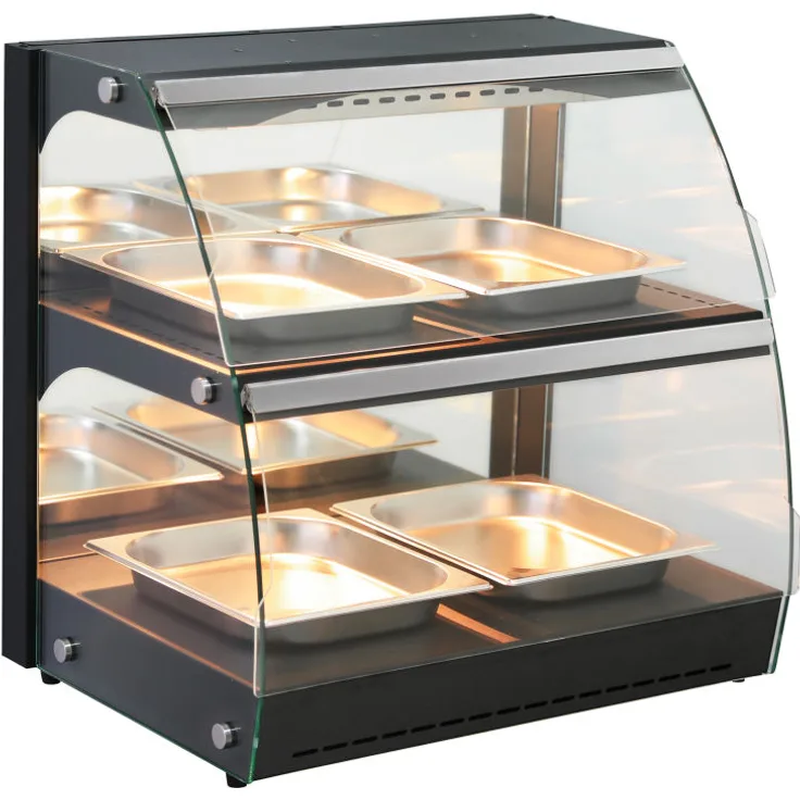 HENDI Warmhaltevitrine mit Quarzheizung, 2 Regalböden, 230V/560W, 650x467x(H)630mm