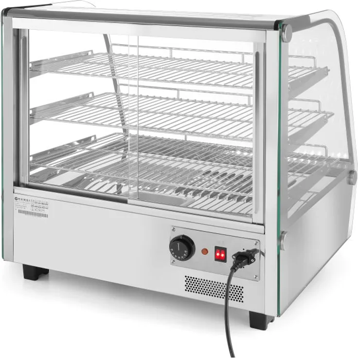 HENDI Warmhaltevitrine mit 3 Auslagen, 160 Liter, 230V/1500W, 857x568x(H)686mm