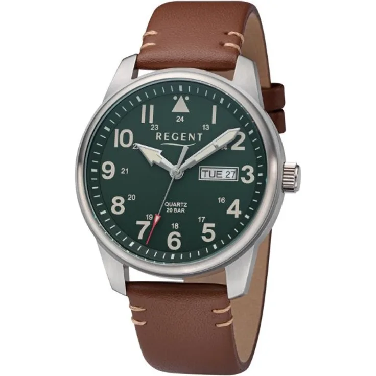 Regent Herren Uhr Leder braun BA-759 Quarz, Edelstahl