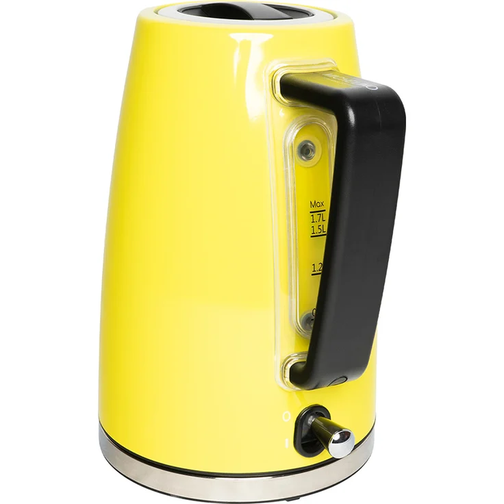 Michelino Edelstahl-Wasserkocher, 2200 Watt, 1,7 L, Füllstandanzeige, Überhitzungs- und Trockenauslaufschutz, in trendigem Retro-Look, gelb – Bild 3