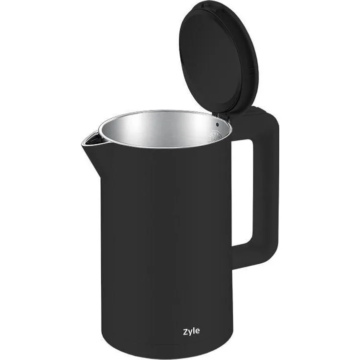 Zyle ZY281BK Wasserkocher, 1800 Watt, 1,7 Liter, doppelwandig, Überhitzungsschutz, Kontrollleuchte, Edelstahl, schwarz