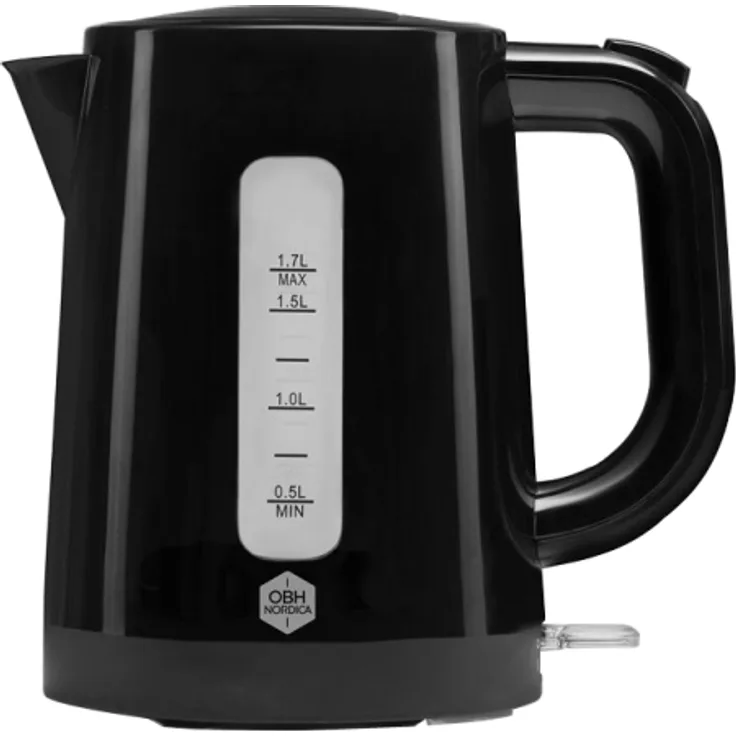 OBH Daybreak Wasserkocher, 2200W, 1,7 Liter, mit Abschaltautomatik, Wasserstandsanzeige, Kontrollleuchte, Kunststoff, schwarz