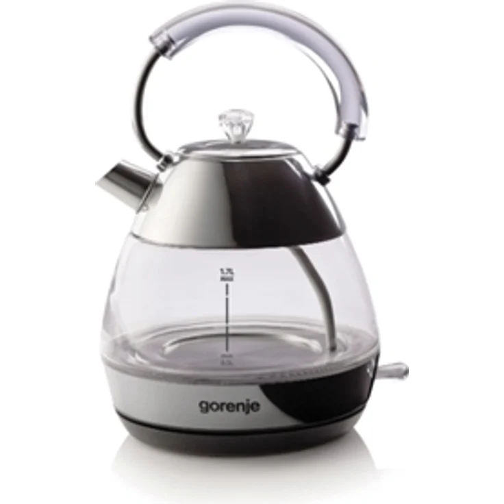 Gorenje K17GPD Glas-Wasserkocher, 2200W, 1.7 L, 360°-Basis, Kontrollleuchte, silber