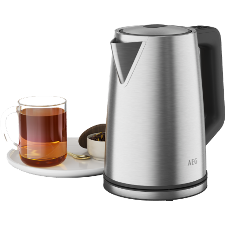 AEG K5-1-6ST Wasserkocher, 2400 Watt, 1,7 Liter, Kalkfilter entnehmbar, Wasserstandsanzeige, Warmhaltefunktion, silber