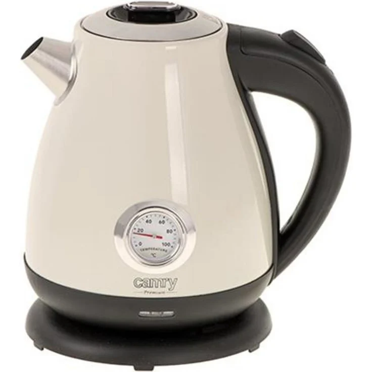 Camry CR 1344 Wasserkocher, 2200 Watt, 1,7L, Edelstahl, mit Thermometer, Wasserstandsanzeige, creme – Bild 1
