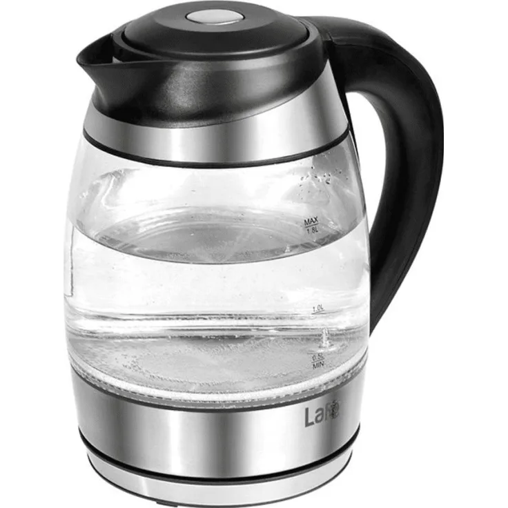 Lafe G005 Glas-Wasserkocher, 1,8 Liter, 2200 Watt, Wasserstandsanzeige, silber, schwarz