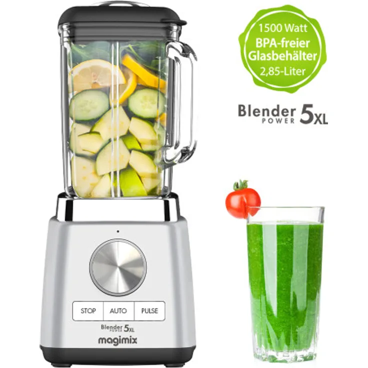Magimix PowerBlender 5XL Standmixer, 1500 Watt mit 2,85-Ltr. Glas-Mix-Behälter, chrom