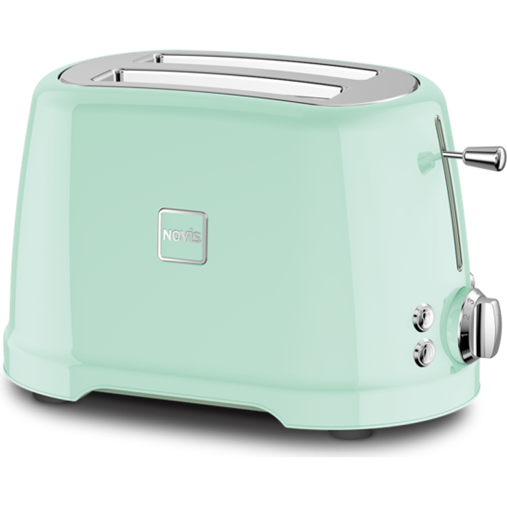 Novis T2 2-Schlitz-Toaster, 900W, 7 Bräunungsstufen, 4 Funktionen, Edelstahl lackiert, neomint