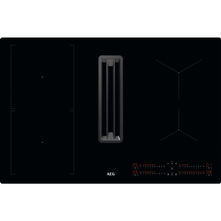 AEG CCE84543CB Kochfeld mit Dunstabzug, Einbaugerät, A+, Breite 80 cm, schwarz, edelstahl