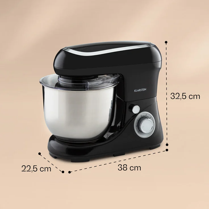 Klarstein Bella Pico 2G Küchenmaschine, 1300W, 1,7PS, 6 Geschwindigkeitsstufen, 5 Liter Edelstahlschüssel, schwarz – Bild 5