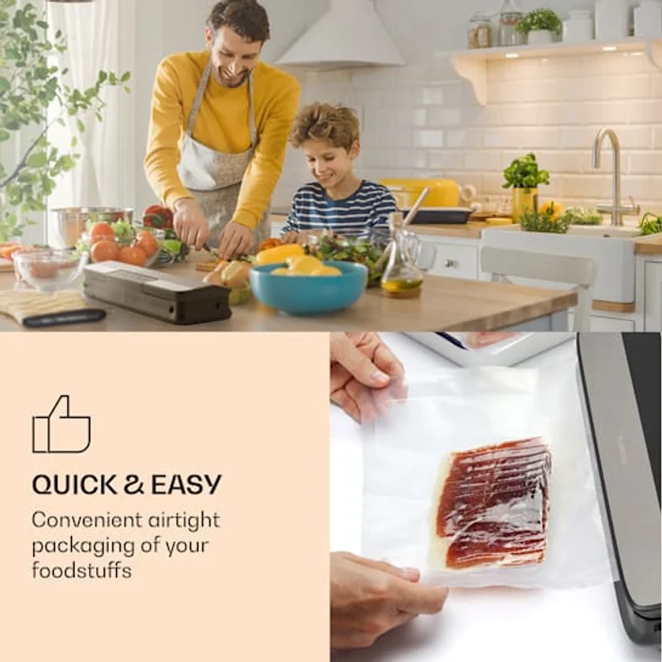 Klarstein Forli Vakuumierbeutel 2 Rollen je 28 x 300 cm widerstandsfähig, reißfest, kochfest, transparent – Bild 2