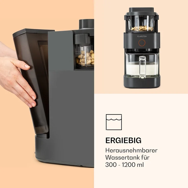Klarstein Marcia Nussmilchbereiter, 1250W, 1200 ml, 360° Heiztechnologie, Touch, herausnehmbarer Wassertank, grau – Bild 2