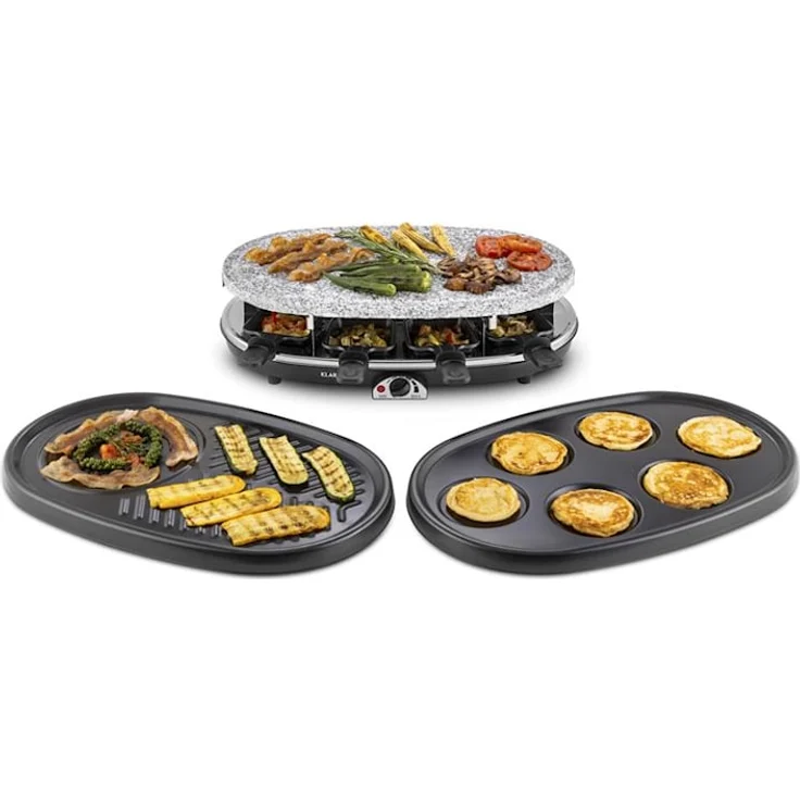 Klarstein All-U-Can-Grill Raclette-Grill mit Zubehör 4-in-1, 1500 Watt, für 8 Personen, vorgeprägte Rundformen für Pancakes, Crêpes oder Eierkuchen, schwarz – Bild 4