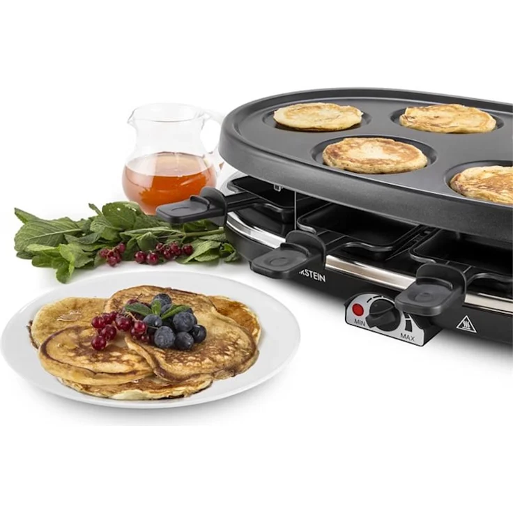 Klarstein All-U-Can-Grill Raclette-Grill mit Zubehör 4-in-1, 1500 Watt, für 8 Personen, vorgeprägte Rundformen für Pancakes, Crêpes oder Eierkuchen, schwarz – Bild 9