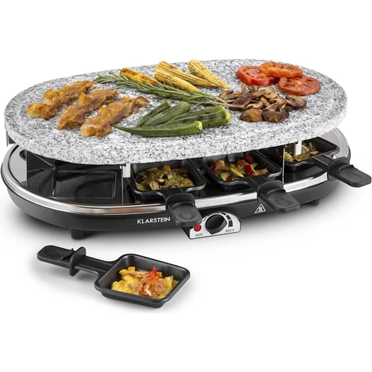 Klarstein All-U-Can-Grill Raclette-Grill mit Zubehör 4-in-1, 1500 Watt, für 8 Personen, vorgeprägte Rundformen für Pancakes, Crêpes oder Eierkuchen, schwarz – Bild 2