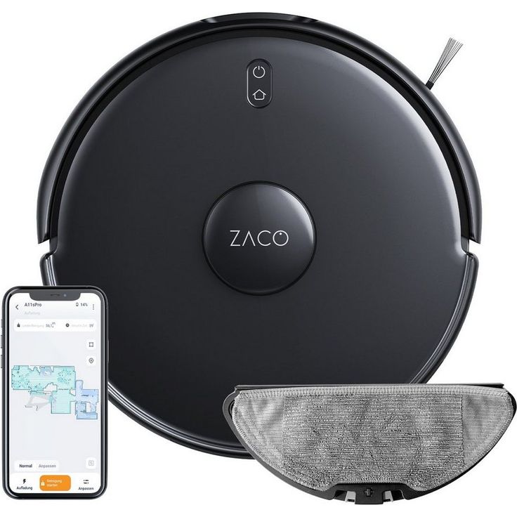 Zaco A11s Pro Saugroboter mit Ultraschall-Wischfunktion, 150 min Akkubetrieb, 4000 Pa Saugleistung, Lasernavigation, schwarz