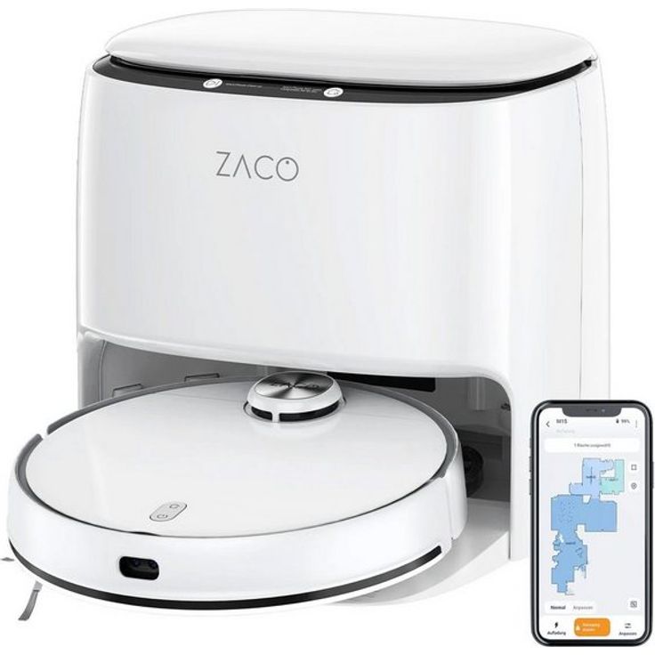 Zaco M1S Saugroboter mit Wischfunktion und Absaugstation, 180 min Akkubetrieb, 3200 Pa Saugleistung, weiß – Bild 5