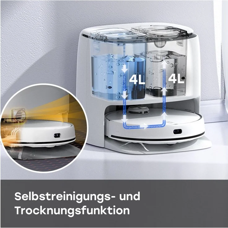 Zaco M1S Saugroboter mit Wischfunktion und Absaugstation, 180 min Akkubetrieb, 3200 Pa Saugleistung, weiß – Bild 2