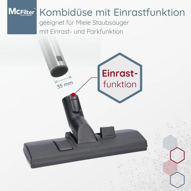 McFilter Kombidüse Bodendüse Staubsaugerdüse Düse, Zubehör für Miele Classic C1 Jubilee EcoLine Staubsauger, Alternative für Original Miele Bodendüse SBD 285-3 AllTeQ (7253830), Für Miele Einrastsystem – Bild 2