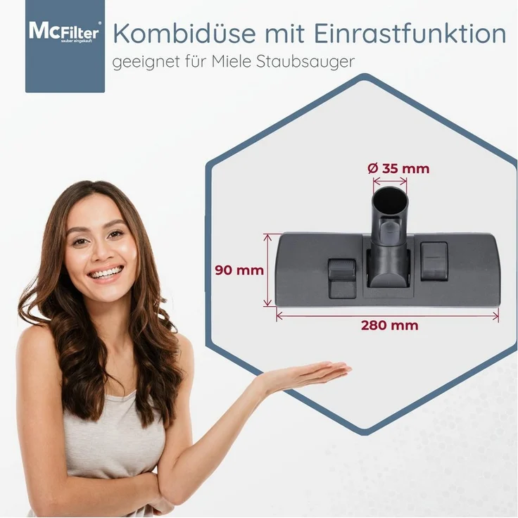 McFilter Kombidüse Bodendüse Staubsaugerdüse Düse, Zubehör für Miele Complete C2 Tango EcoLine Staubsauger, Alternative für Original Miele Bodendüse SBD 285-3 AllTeQ (7253830), Für Miele Einrastsystem – Bild 4
