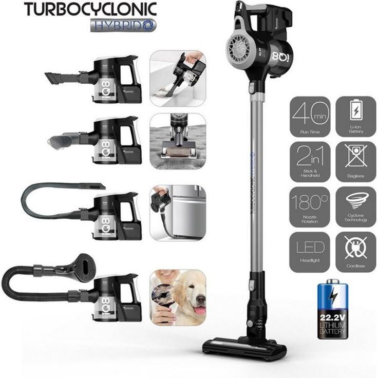TurboTronic by Z-Line Akku-Hand-und Stielstaubsauger beutellos, ultra-Leichtgewicht, 120 W, beutellos, kabelloser 2 in 1 Boden- /Handstaubsauger, 22.2V LI-ION, extrem starke Saugkraft > 8 kPa, inkl. umfangreichem Zubehör – Bild 5