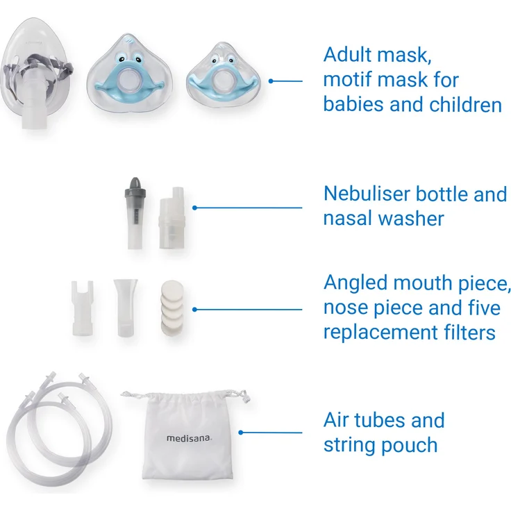 medisana IN 155 Inhalator, Kompressor Vernebler mit Mundstück und Maske für Erwachsene und Kinder, bei Erkältungen oder Asthma mit mit umfangreichem Zubehör – Bild 6
