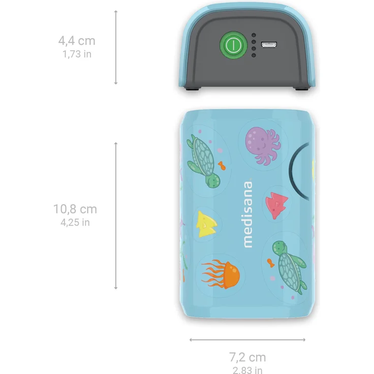 medisana IN 165 Inhalator, Kompressor Vernebler mit Mundstück und Maske für Erwachsene und Kinder, bei Erkältungen oder Asthma mit wiederaufladbarem Akku per Micro-USB – Bild 2