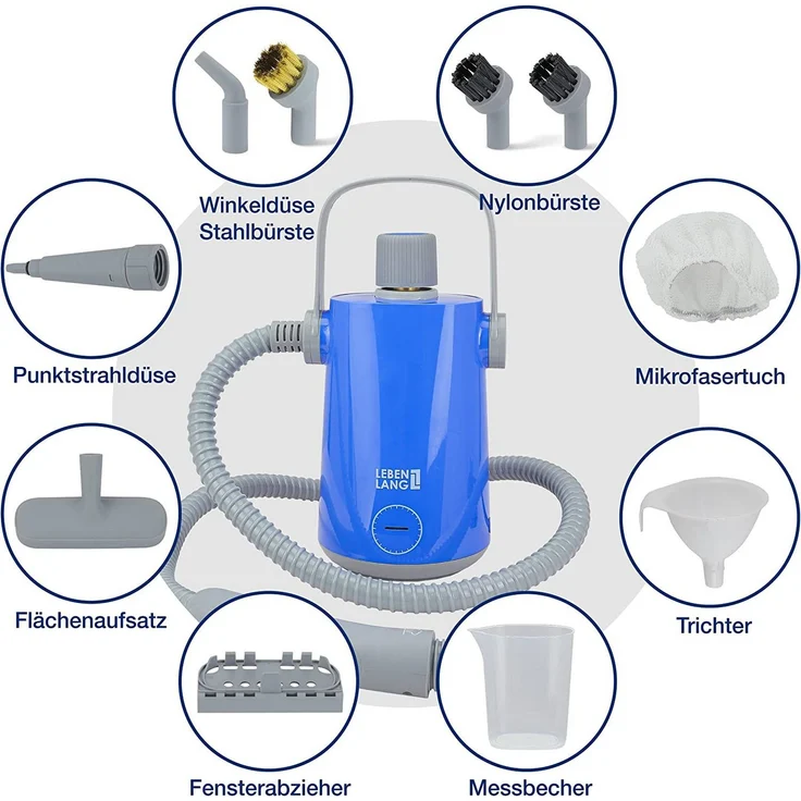 Lebenlang Dampfreiniger Handgerät, 1000 Watt, 3,5 bar Dampfdruck, blau-grau – Bild 4