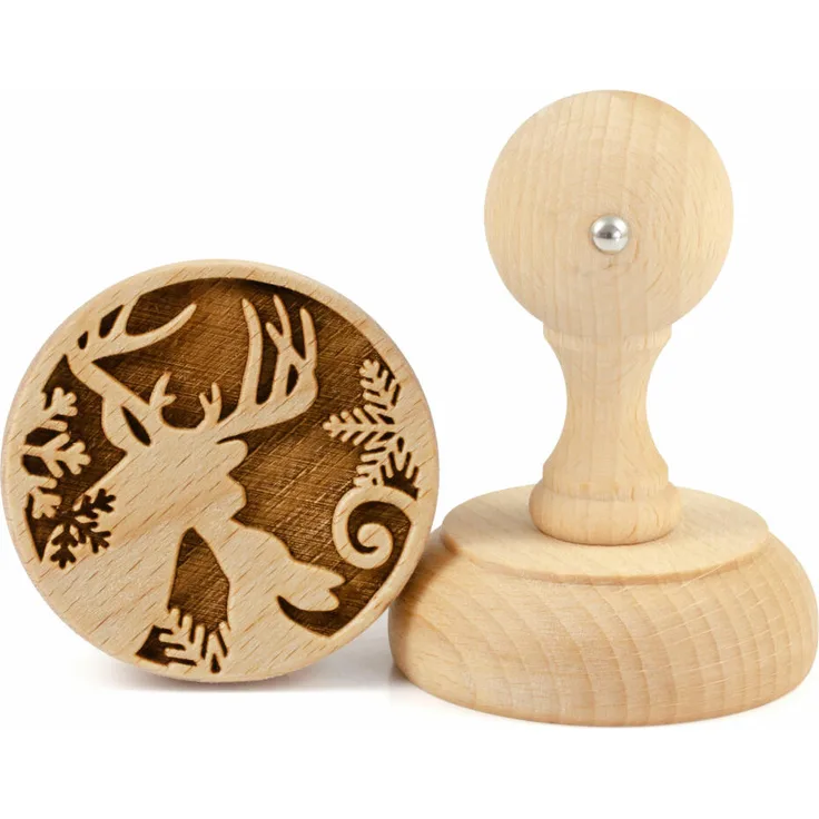Folkroll Keksstempel Hirsch, Ø 60 mm, Cookiestempel, Backstempel, Keks, Stempel, Motiv, Buchenholz, 336878