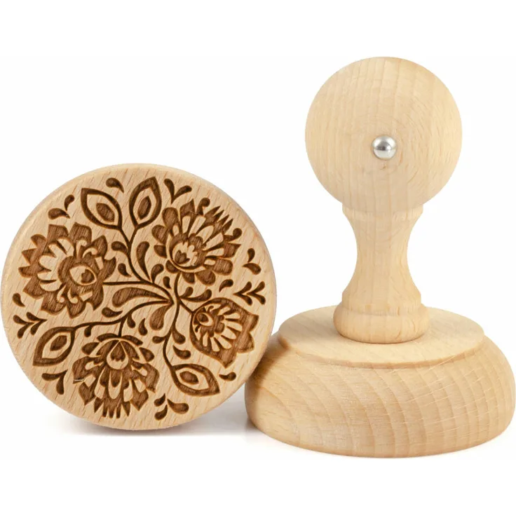 Folkroll Keksstempel Folk Floral, Ø 60 mm, Cookiestempel, Backstempel, Keks, Stempel, Motiv, Buchenholz, 336823