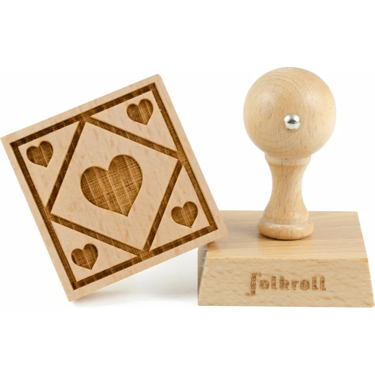 Folkroll Keksstempel Karoherz, 55x55 mm, Cookiestempel, Backstempel, Keks, Stempel, Motiv, Buchenholz, 336786