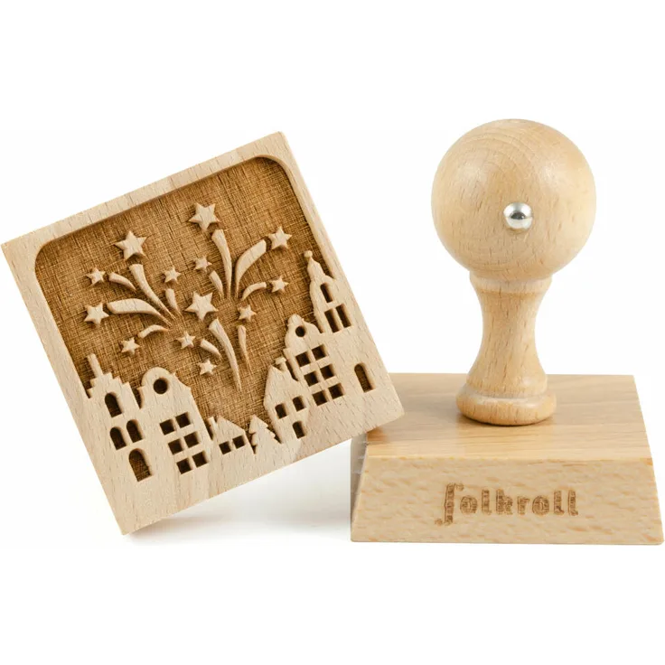 Folkroll Keksstempel Feuerwerk, 55x55 mm, Cookiestempel, Backstempel, Keks, Stempel, Motiv, Buchenholz, 334843