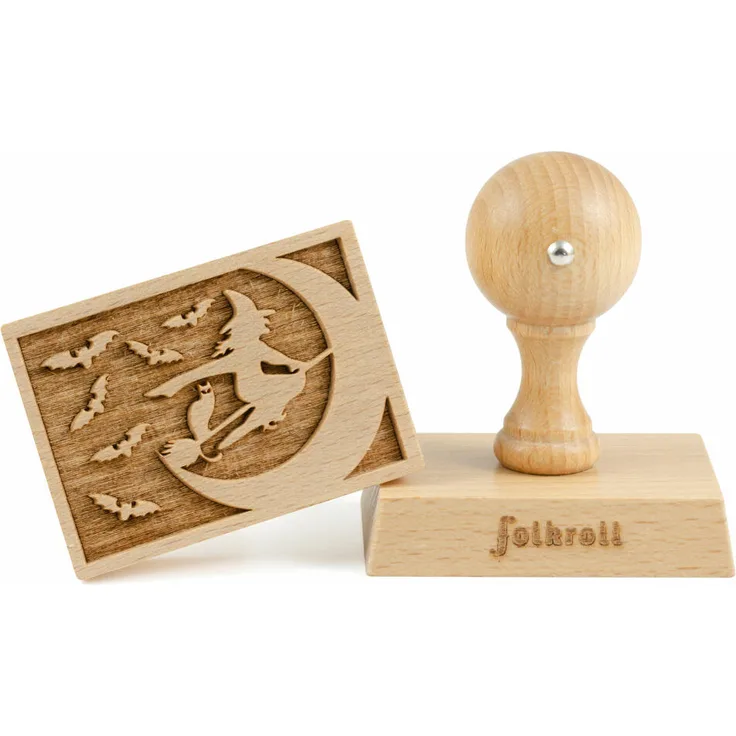 Folkroll Keksstempel Hexe, 70x50 mm, Cookiestempel, Backstempel, Keks, Stempel, Motiv, Buchenholz, 334744