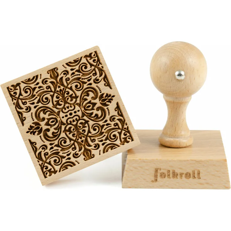 Folkroll Keksstempel Damast, 55x55 mm, Cookiestempel, Backstempel, Keks, Stempel, Motiv, Buchenholz, 334782