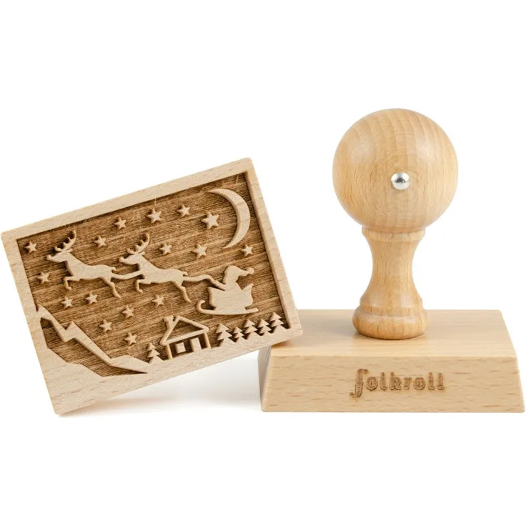 Folkroll Buchenholz Keks-Stempel Santa´s Schlitten 70x50 mm