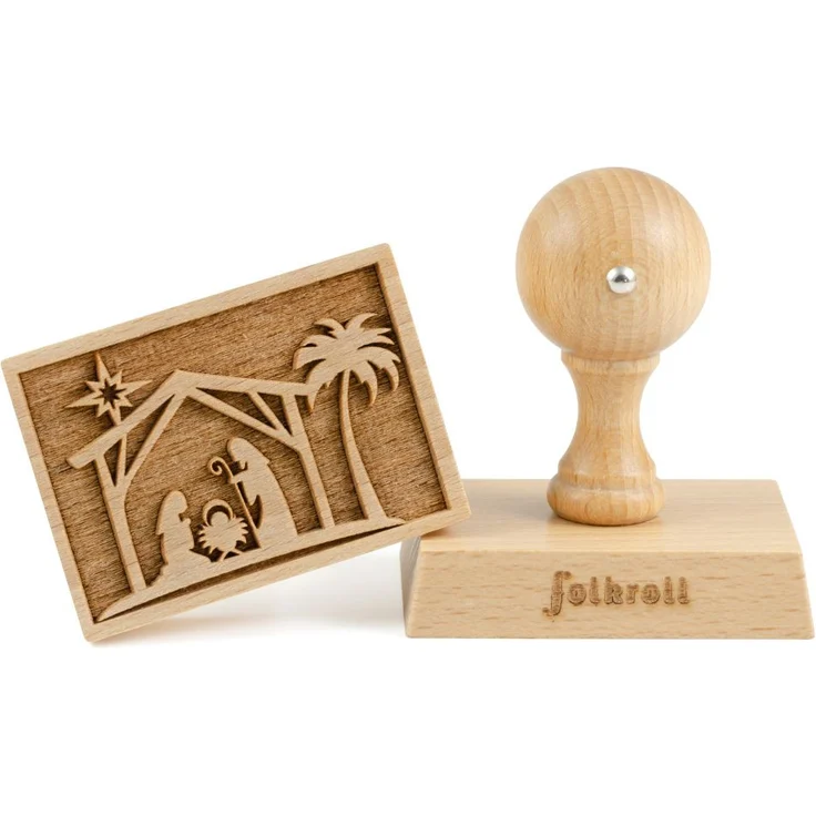 Folkroll Buchenholz Keks-Stempel Weihnachts-Krippe 70x50 mm