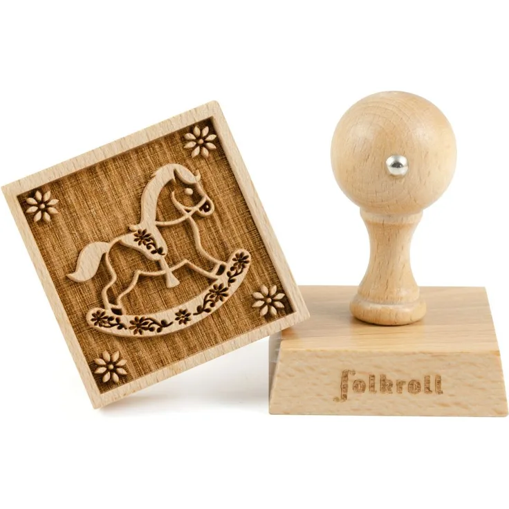 Folkroll Buchenholz Keks-Stempel Schaukelpferd 55x55 mm