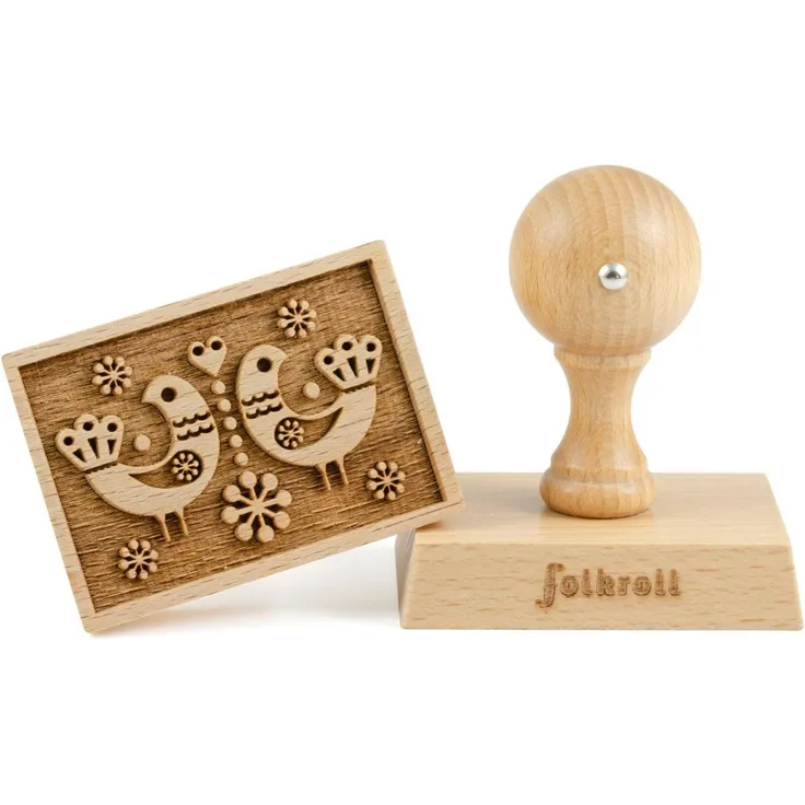 Folkroll Buchenholz Keks-Stempel Tauben 70x50 mm