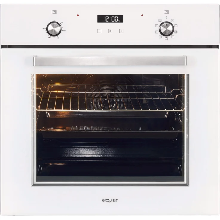 Exquisit EBE76-9-H-020 Einbaubackofen, Einbaugerät, Energieeffizienzklasse A, Garraum 76 l, Breite 60 cm, 9 Funktionen, Pizzaprogramm, Versenkknebel, Timer, weiß – Bild 1