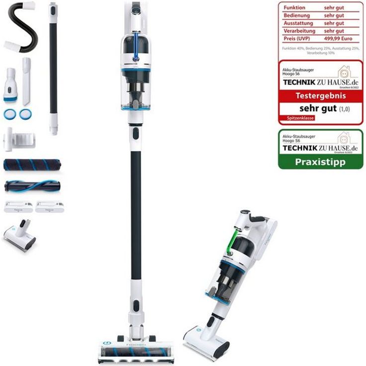 hoogo Akku-Hand-und Stielstaubsauger S6, 400,00 W, beutellos, extra leise, 90min Laufzeit, selbstreinigend, LED, für Allergiker – Bild 4