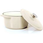 Echtwerk Schmortopf Gusseisen Gusseisentopf Bräter mit Deckel Brotbacktopf rund Grill BBQ Induktion Creme, 3,5 L Creme