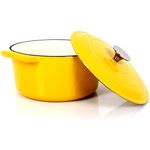 Echtwerk Schmortopf Gusseisen Gusseisentopf Bräter mit Deckel Brotbacktopf rund Grill BBQ Induktion Creme, 3,5 L Gelb