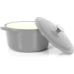 Echtwerk Schmortopf Gusseisen Gusseisentopf Bräter mit Deckel Brotbacktopf rund Grill BBQ Induktion Creme, 3,5 L Grau - Preisvergleich